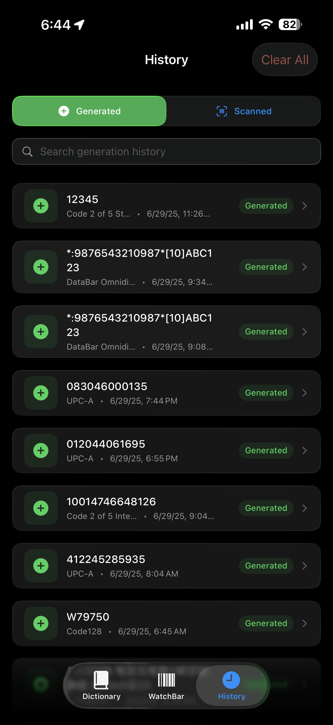 Searchable generation & scan history