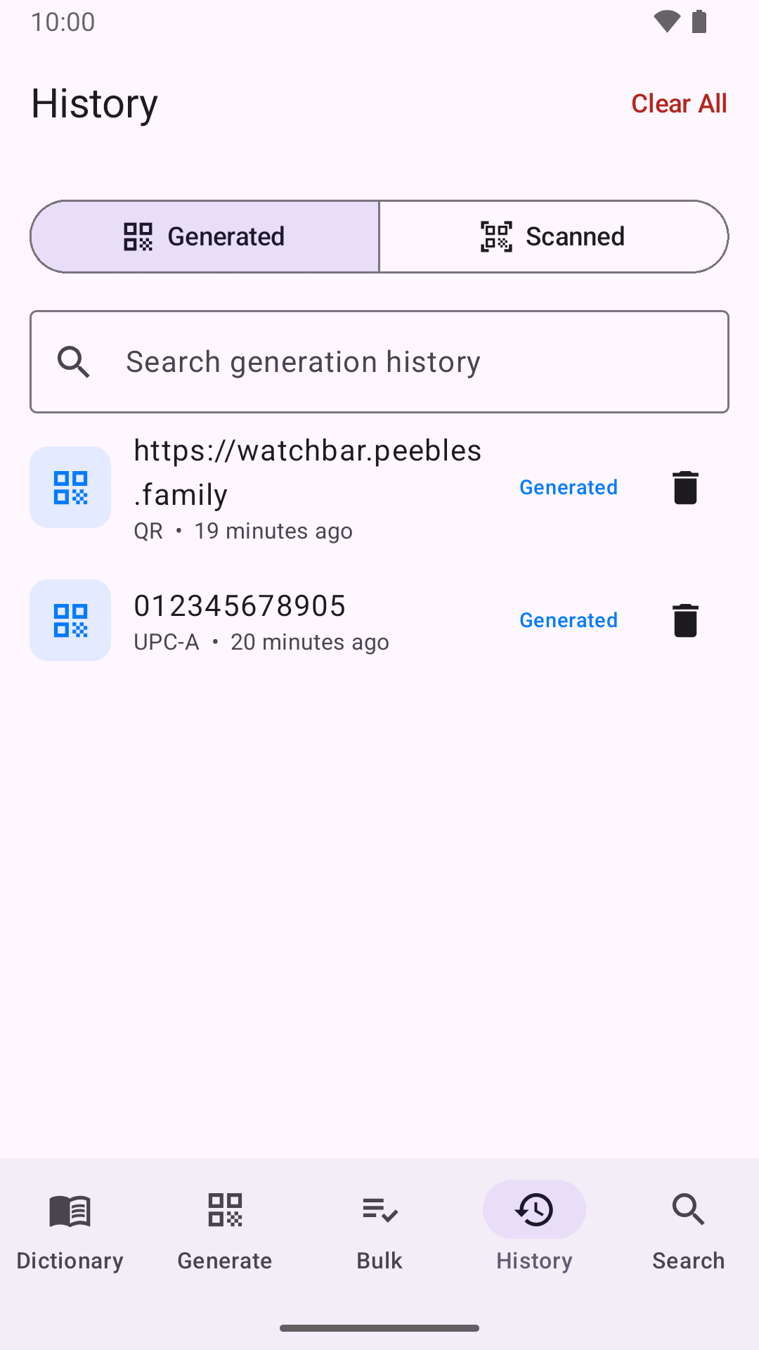 Generated and scanned history, searchable
